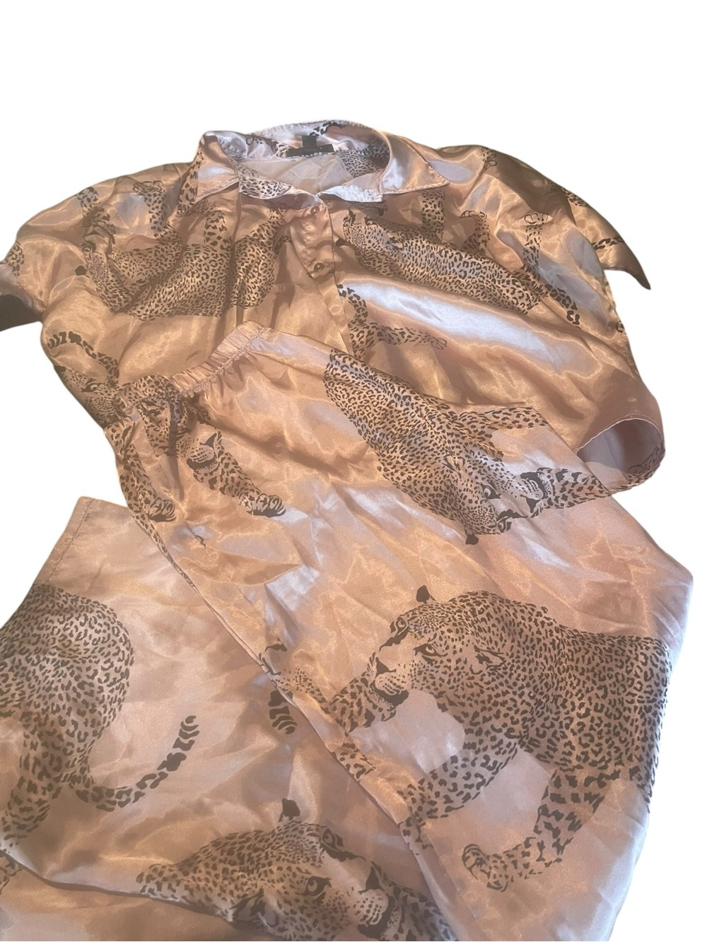 Harlow House 1060 Silky Leopard Print Pajama Set - Blush like new size medium